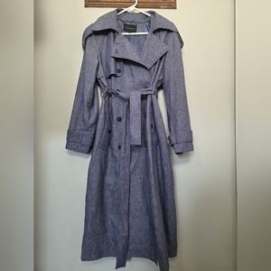 Banana Republic Linen-Blend Classic Trench Coat Jacket Blue Chambray Medium EUC